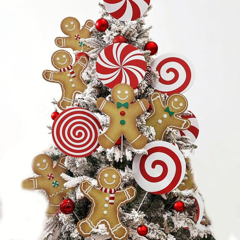 Mehrfarbige Weihnachtsbaumspicks als Clip-Ornamente mit Lebkuchenmann und Süßigkeiten-Motiven aus Kunststoff - Bild 1