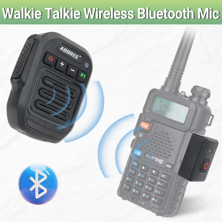ABBREE Drahtloses Bluetooth-Mikrofon mit USB-C Anschluss in Schwarz für Baofeng UV-5RH und Quansheng UV-K5(8) Walkie Talkies - Bild 2