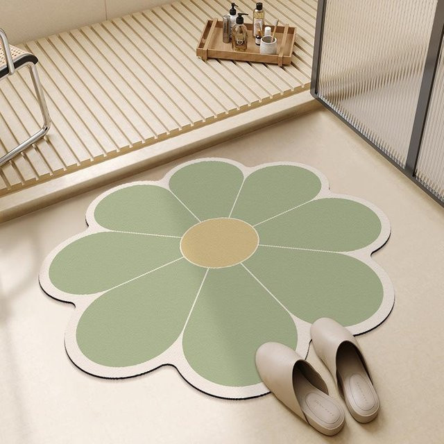 Rutschfeste Badezimmer Matte aus Diatomeenerde mit floralem Design, B/B: 60 x 60 cm - Bild 1