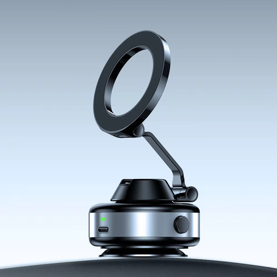 Elektrische Vakuum-Telefonhalterung von CrownQu in Schwarz mit 360 Grad Rotation und N52 Starkmagnet für iPhone 17 16 15 Pro Max als faltbarer Autohalterung-Freisprechständer - Bild 4