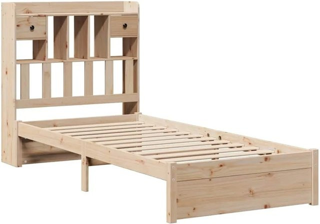 vidaXL Bücherregalbett aus Massivholz Kiefer in Natur, rustikal, B/T/H: 75 x 190 x 110 cm, ohne Matratze - Bild 1