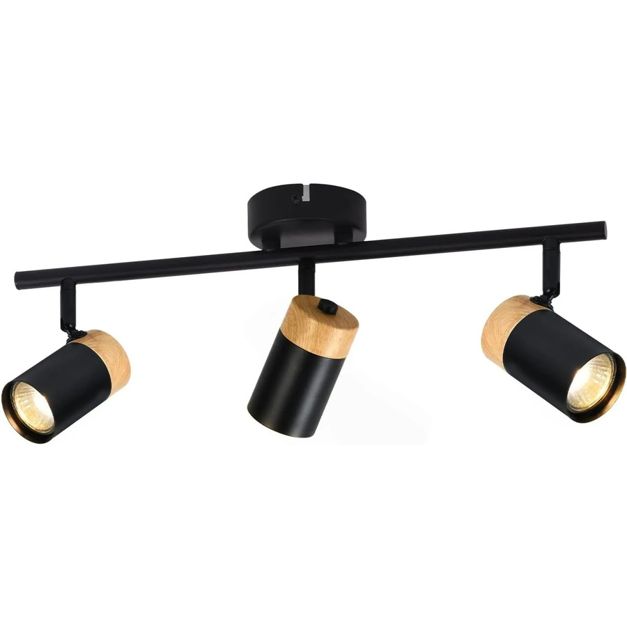NETTLIFE Deckenleuchte aus Metall und Holz in Schwarz im Retro-Design mit GU10 Fassung - Bild 2
