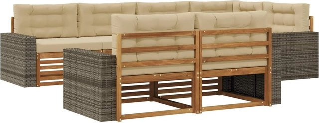 vidaXL Outdoor-Sofagarnitur aus Akazienholz in L-Form mit Kissen, Farbe Natur und Beige - Bild 1