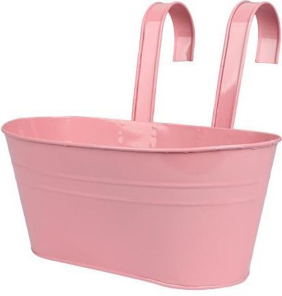 Hängender Metall-Blumentopf mit abnehmbaren Doppelhaken und Abflusslöchern für Balkongeländer oder Zaun, Farbe: Pink - Bild 1