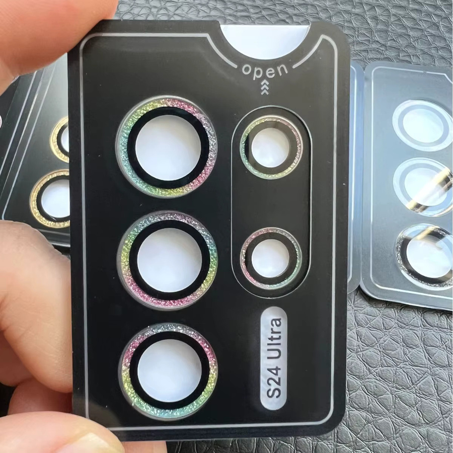 Glitzer Kameraring Displayschutzglas für Samsung Galaxy S23 Ultra in Silber - Bild 2