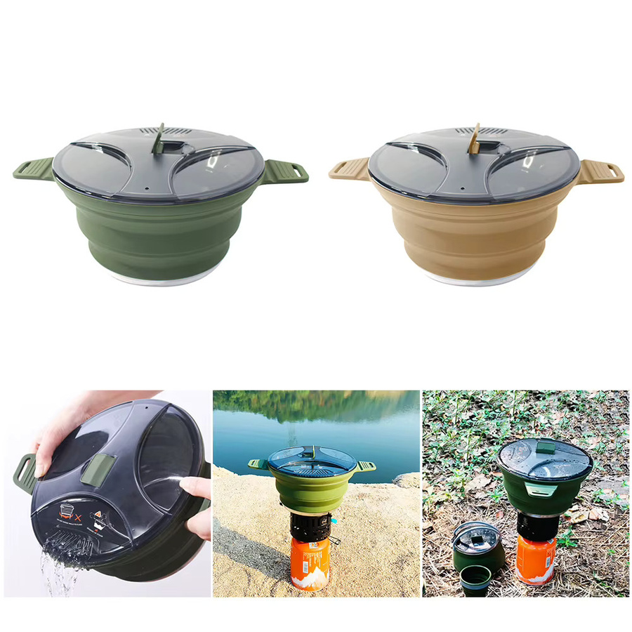 JOCESTYLE Faltbarer Camping-Wasserkocher aus Silikon in Grün für Outdoor und Reisen - Bild 1