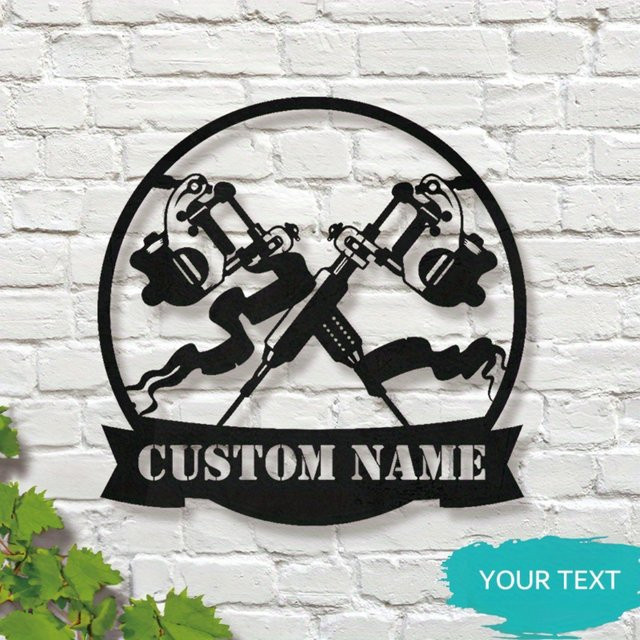 Personalisierte Metall-Wandkunst Hello Young für Tattoo-Künstler, rundes Wanddekor in Schwarz - Bild 1