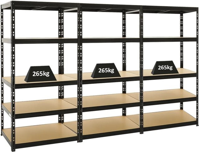 PROREGAL Tiger Schwerlastregal Set aus 3 Stück, Schwarz, 5 Ebenen, H x B x T: 180 x 90 x 60 cm - Bild 1