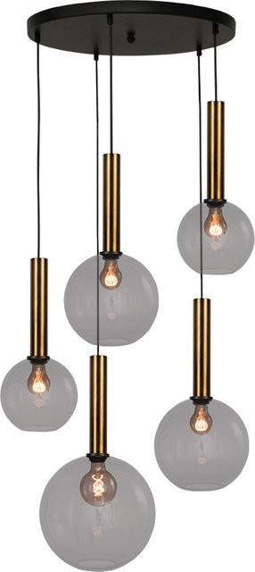 Masterlight Bella 2 Pendelleuchte 5-flammig rund aus Glas in Rauchgrau und Messing antik - Bild 1