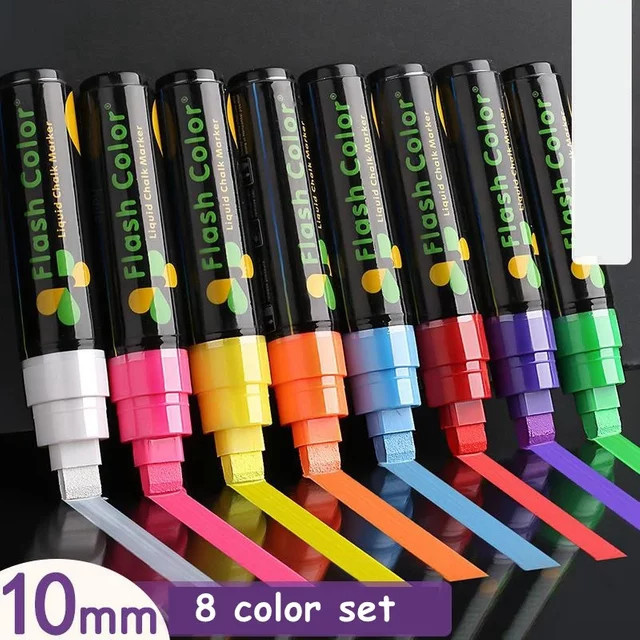 Kissbuty LED Kreidemarker Set, 8 Farben, löschbare Textmarker für LED Schreibtafeln und Whiteboards, Durchmesser: 5 mm, 6 mm oder 8 mm oder 10 mm - Bild 1