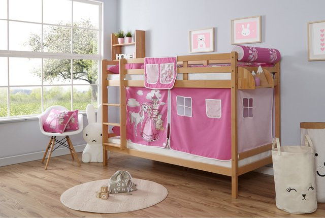 TiCAA Etagenbett Rene aus Massivholz Buche Natur im skandinavischen Design - Bild 1