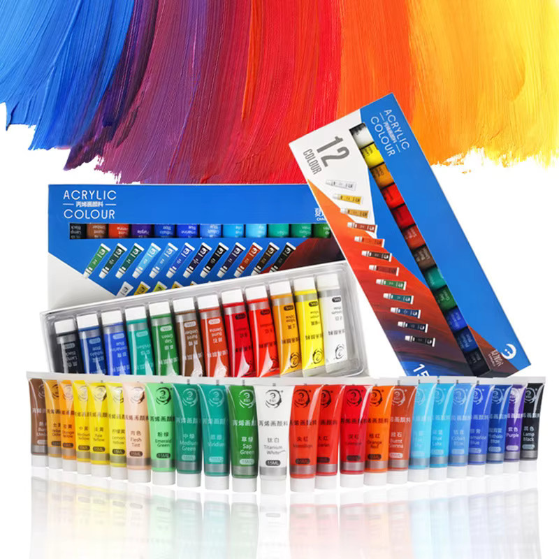 Acrylfarben-Set in Multicolour mit 12 oder 24 Farben, 15 ml pro Tube, ungiftiges Malzubehör für Anfänger und professionelle Künstler - Bild 4
