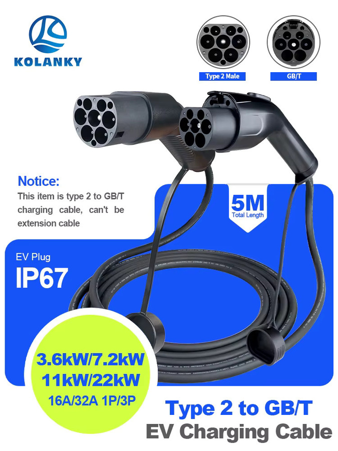 Kolanky EV-Ladekabel Typ2 Stecker auf GB/T Buchse in Schwarz für Elektrofahrzeuge - Bild 6