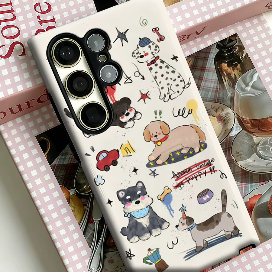 Stoßfeste Handyhülle mit Vintage Welpen-Collage für Samsung Galaxy S25 Ultra, S24 und S23 Ultra Plus in Multicolour - Bild 3