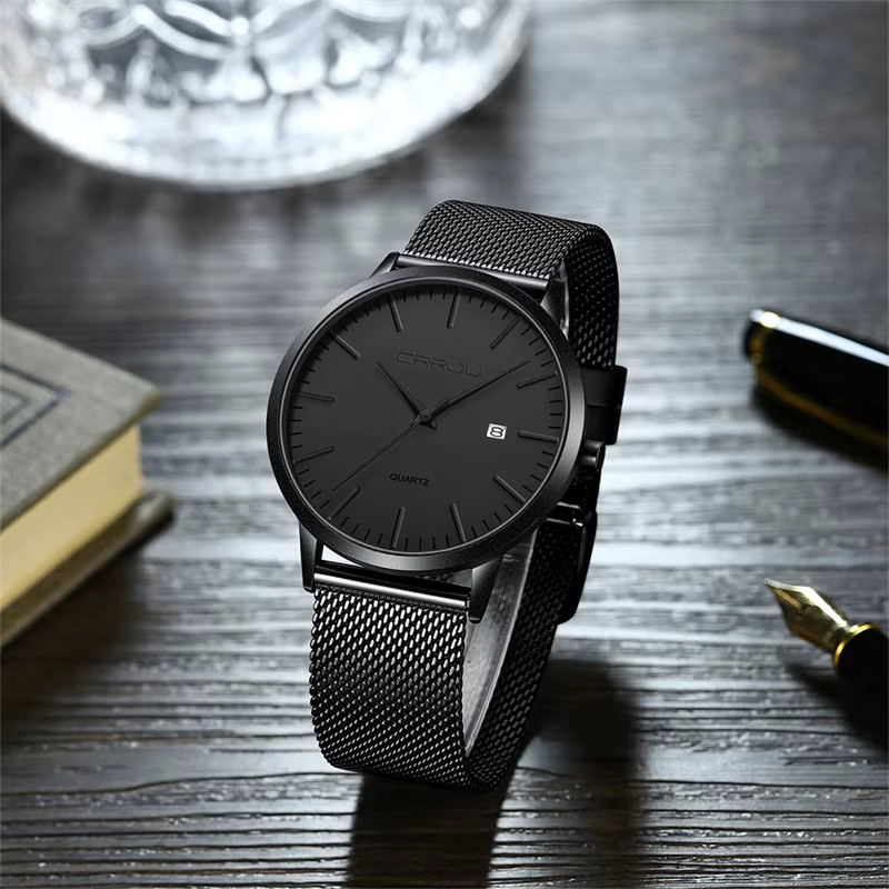 CRRJU Armbanduhr, Quarz, Schwarz, Milanaise, Herren - Bild 3