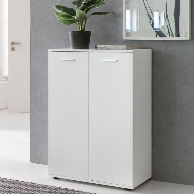 Modernes Sideboard Finebuy in Weiß mit 2 Türen und Einlegeböden, Kommode für Flur und Büro - Bild 1