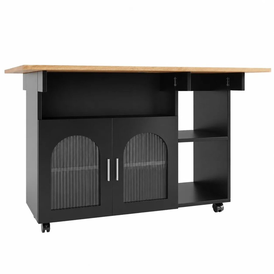 Merax Kücheninsel Servierwagen in Schwarz mit Holzoptik und Rollen, B/T/H: 120 x 70 x 79,5 cm - Bild 2