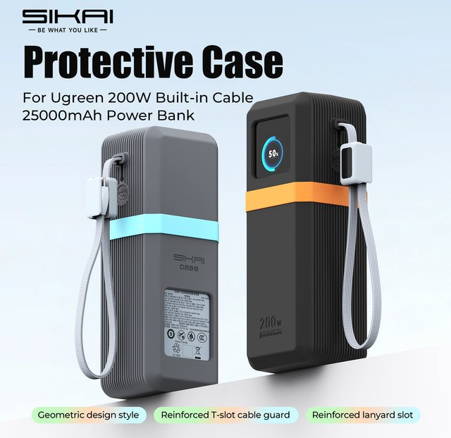 SIKAI Silikonhülle für UGREEN Nexode 200W Powerbank 25000mAh mit Kabelorganisator-Ring und Lanyard-Loch in Lila oder Grün - Bild 1