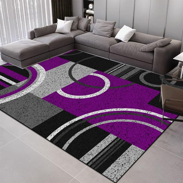 Karpetti Geometrie Teppich in Lila, moderner Nordischer Design-Teppich aus Flanell für Wohnzimmer, Schlafzimmer oder Flur, B x T: 100 x 200 cm - Bild 1