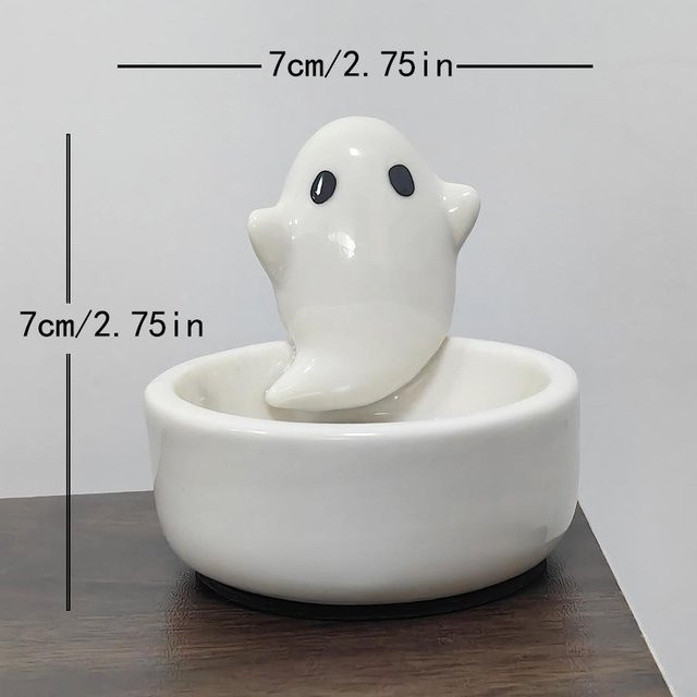 3er-Set Keramik Kerzenhalter mit Cartoon Geist Design für Halloween und Aromatherapie, Farbe: Weiß, B/T/H: 7 x 7 x 7 cm - Bild 1