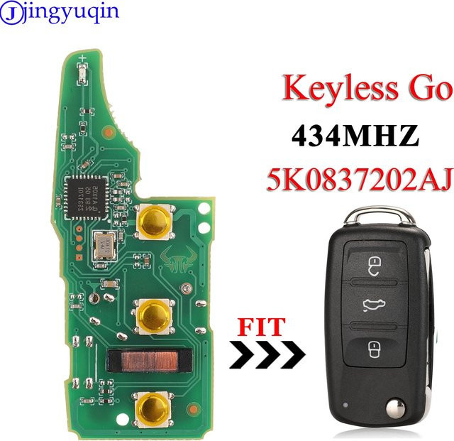 Jingyuqin Fernbedienungs-Autoschlüsselplatine 5K0837202AJ 434MHz mit ID48 Chip für VW Beetle Eos Golf Jetta Sharan Skoda Keyless Go in Grün - Bild 1