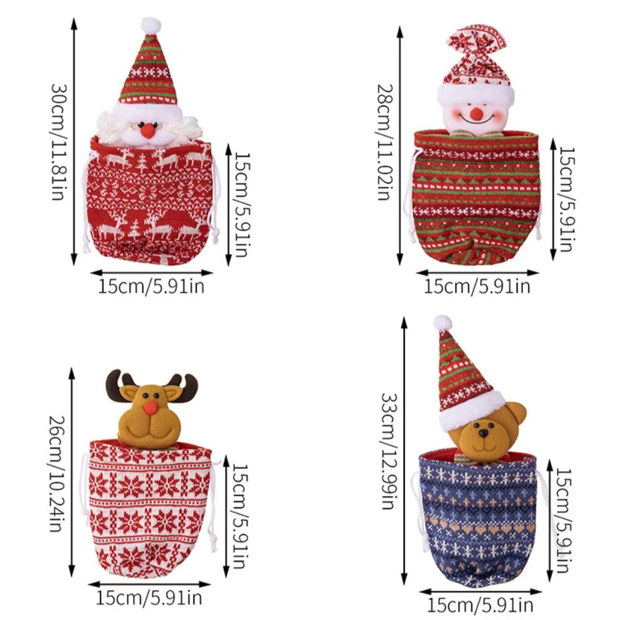 WakaParty Gestrickte Weihnachtstaschen mit Kordelzug für Süßigkeiten und Kekse in Weihnachtsdesign - Bild 2