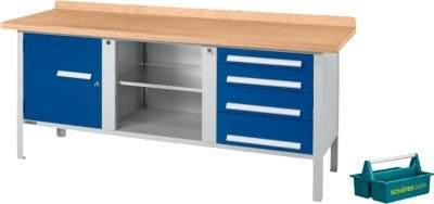 Schäfer Shop Select Kastenwerkbank PWi 200-1 in Weißaluminium und Enzianblau mit Buche Multiplexplatte, Tragkraft bis 750 kg, B/T/H: 200 x 70 x 84 cm - Bild 1
