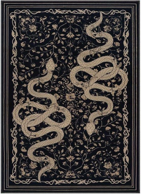 Lodestar Wohnzimmerteppich im französischen Retro-Stil mit Blumenmuster und Schlangen-Design, B/T: 100 x 150 cm - Bild 1