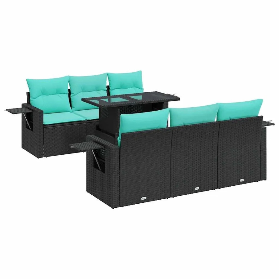 vidaXL 7-teilige Garten-Sofagarnitur in U-Form aus Poly-Rattan und Akazie mit Kissen in Schwarz - Bild 2