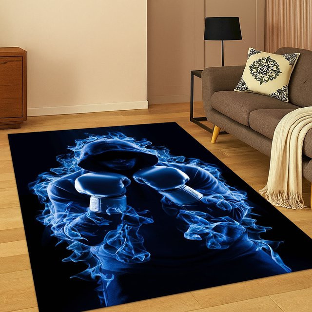 Faviora 3D-Boxhandschuhe Teppich mit abstraktem Design, blau, rutschfest, rechteckig, B/T: 60 x 60 cm - Bild 1