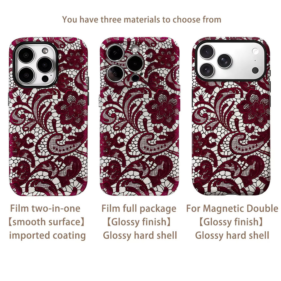 Potdemiel Crimson Lace Floral Handyhülle für iPhone 17 16 15 14 13 Pro Max Plus mit Magnetfunktion in Rot - Bild 2