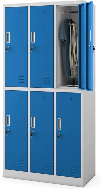 JAN NOWAK Umkleideschrank Spind IGOR mit 6 Abteilen in Grau-Blau, Höhe: 185 cm, Breite: 90 cm, Tiefe: 45 cm - Bild 1