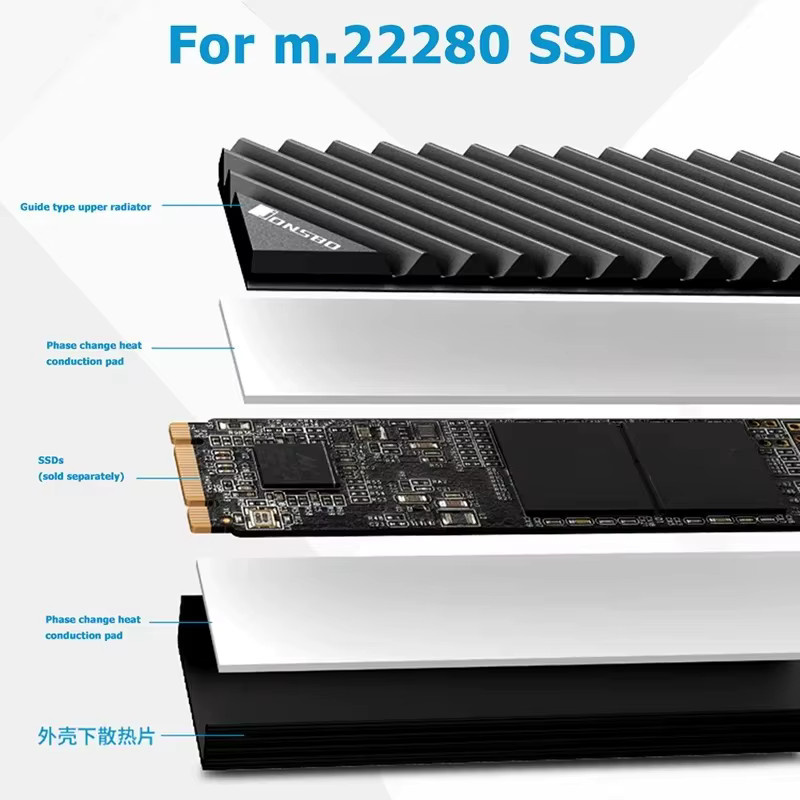 Ninth World Aluminium M.2 2280 NVMe SSD Kühlkörper in Rot - Bild 4