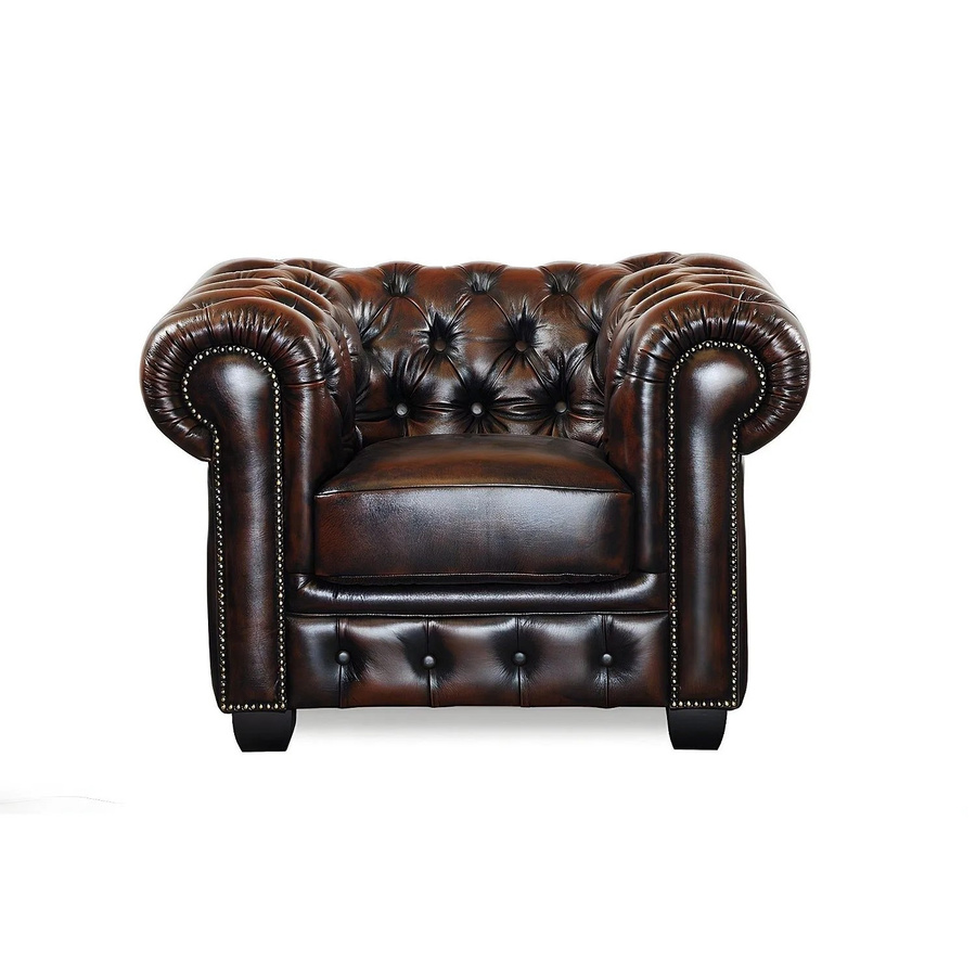 Vente-unique Sessel Brenton Chesterfield aus Leder in Schokobraun mit gerader Rückenlehne und Armlehnen, Höhe: 105 cm - Bild 2