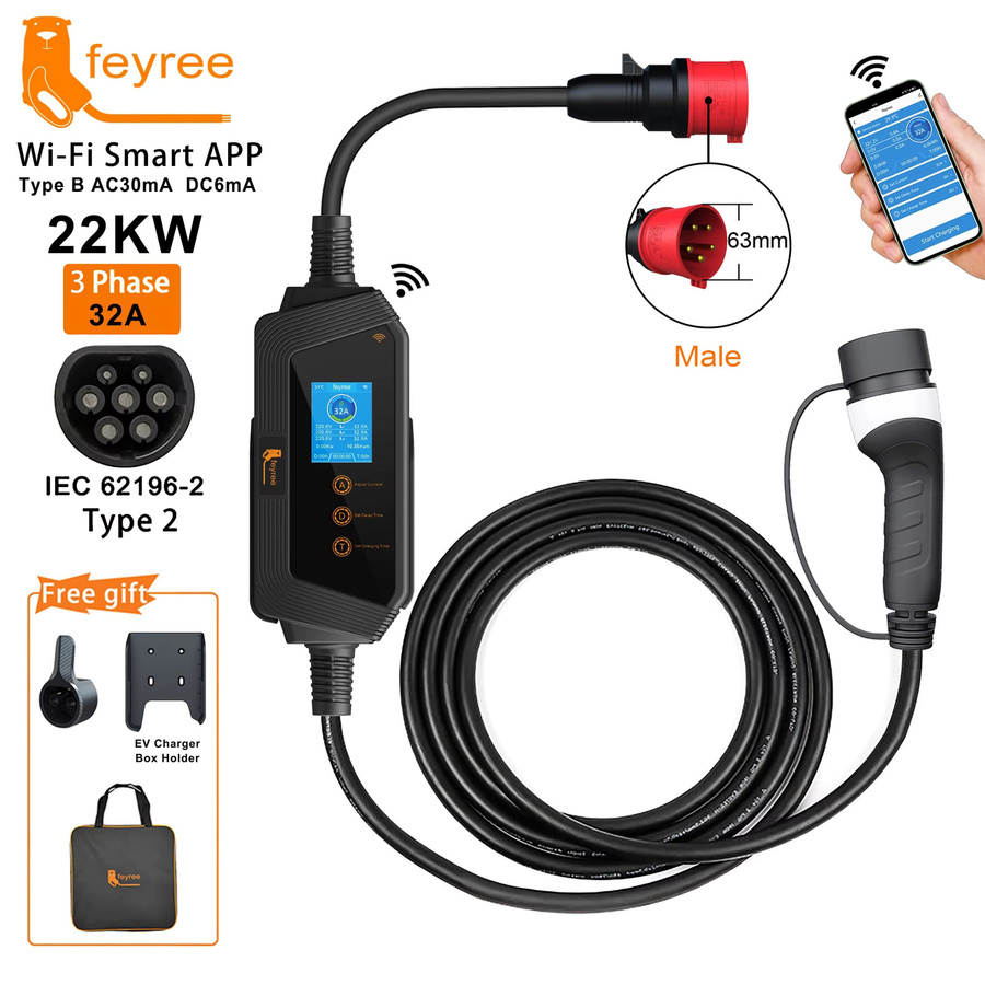 Feyree EVSE Wallbox Typ2 Elektrofahrzeug-Ladestation mit App WIFI-Steuerung, Schwarz - Bild 1