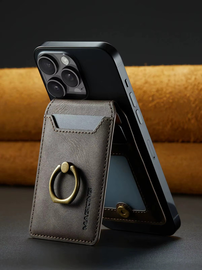 HKNR Magnetische Leder-Handyhülle mit Ringständer und Kartensteckplatz für iPhone 16 15 Plus 14 13 12 Pro Max in Schwarz oder Braun - Bild 7
