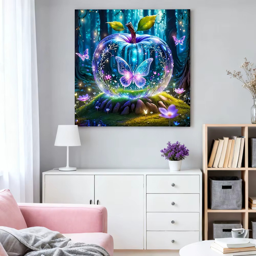HUACAN Diamant-Gemälde Apfel-Landschaft mit runden Bohrern zur Heimdekoration, Mehrfarbig, B/H: 20 x 20 cm - Bild 3