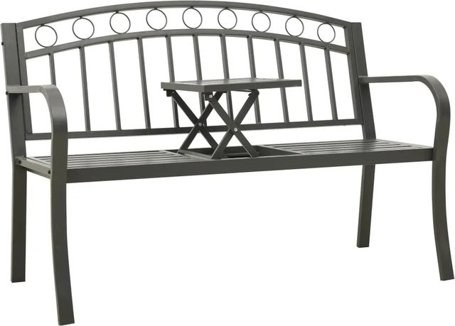 Gartenbank mit Tisch von furnicato aus pulverbeschichtetem Stahl in Grau, Breite: 120 cm - Bild 1