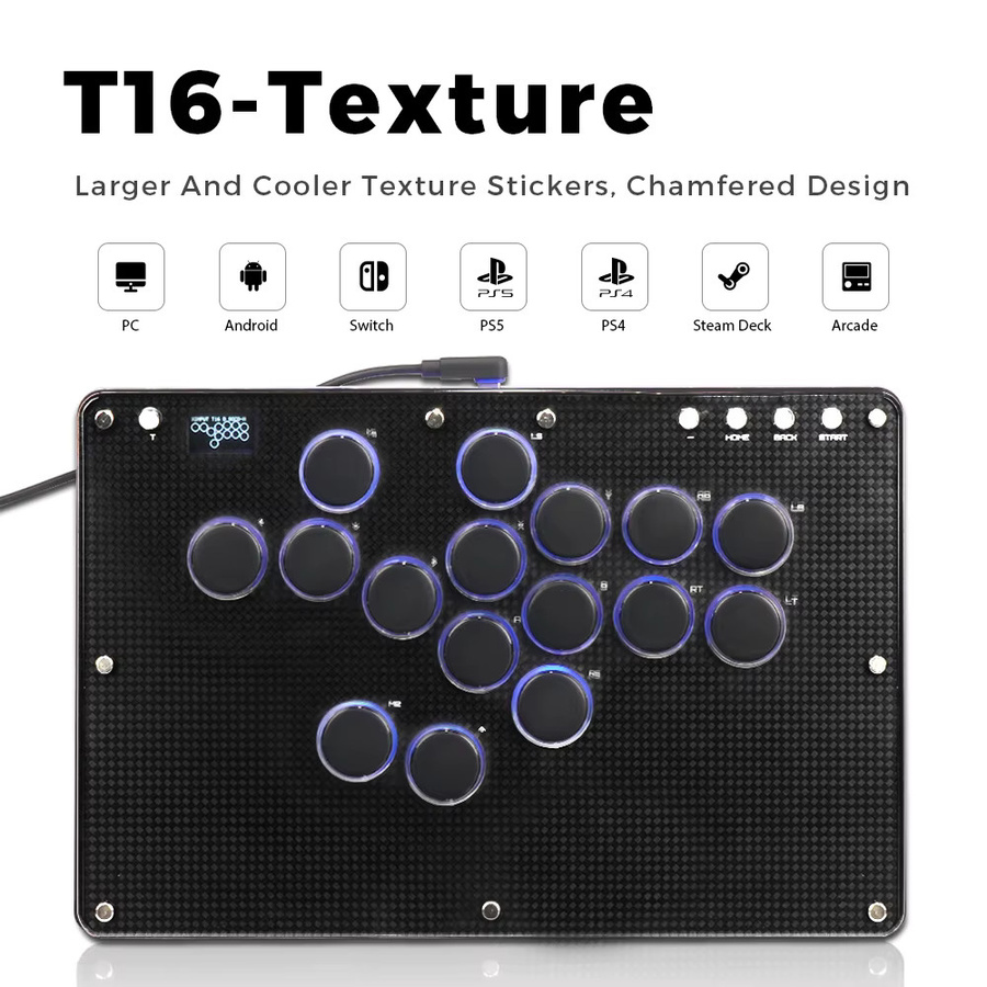 Haute42 T16-Texture Stickless Arcade Stick Controller Hitbox Keyboard in Schwarz für PC, PS4, PS5 und Nintendo Switch - Bild 2
