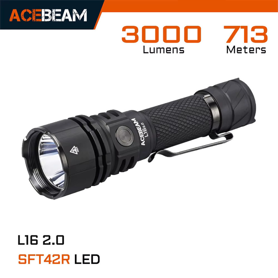 ACEBEAM L16 2.0 SFT42R Taktische LED Taschenlampe in Schwarz mit 3000 lm und 713 m Reichweite - Bild 5