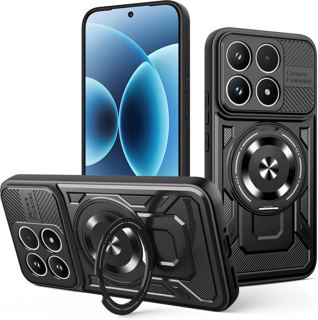 Magnetische Stoßfeste Ringhalter-Hülle für Xiaomi 14T und Xiaomi 14T Pro in Schwarz mit MagSafe Unterstützung für kabelloses Laden - Bild 1