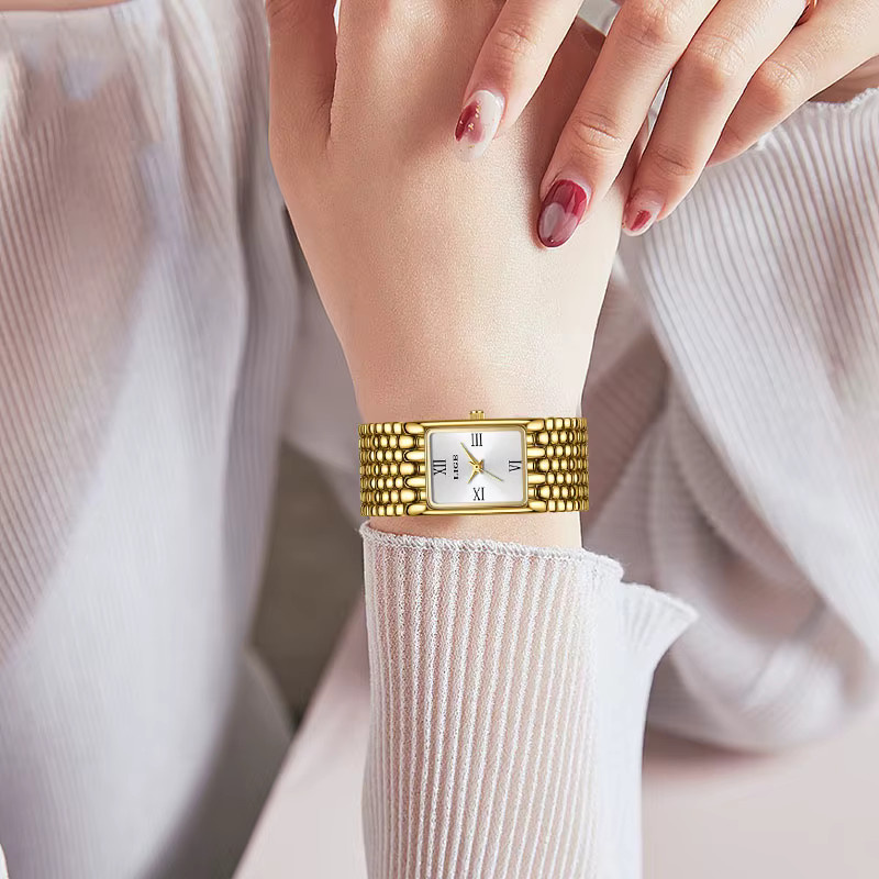 LIGE Armbanduhr, Quarz, Gold, Edelstahl, Eckig, Chronograph, Damen - Bild 3