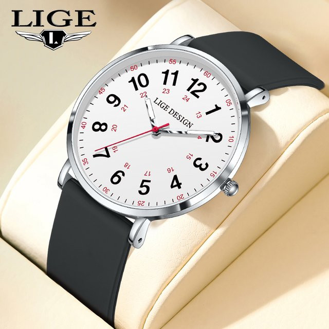 LIGE Armbanduhr Quarz, Silikon, Weiß, Herren - Bild 1