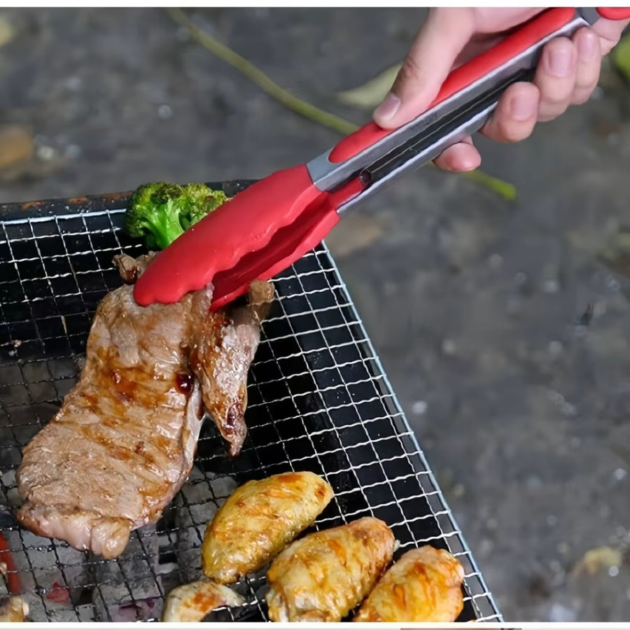 Hitzebeständige Servierzange aus Edelstahl in Schwarz für Grillen, Salat und Brot - Bild 2
