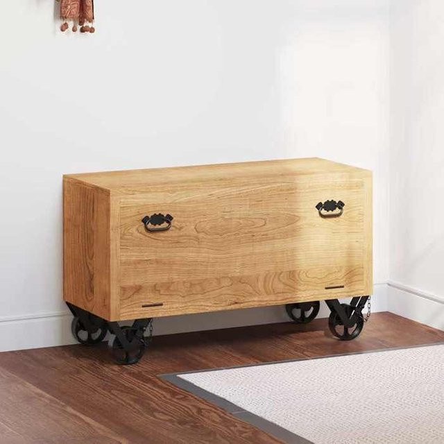 Schuhschrank Maison Exclusive aus massivem Mangoholz mit 2 Türen und 4 Rollen B/T/H: 86 x 35 x 50 cm - Bild 1