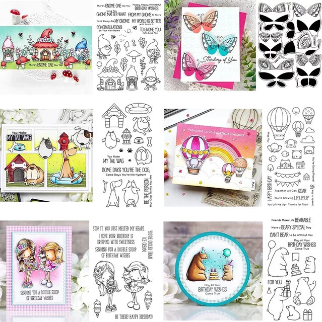 Stempelset mit Schmetterlingen, Zwergen und Geburtstagsbären für Scrapbooking und Basteln, Multicolor - Bild 1