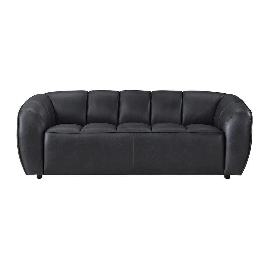 Pradoni Sofa aus schwarzem Rindsleder mit Steppeffekt ohne Schlafmöglichkeit, Breite: 202,5 cm, Tiefe: 77,5 cm, Höhe: 90,0 cm - Bild 2