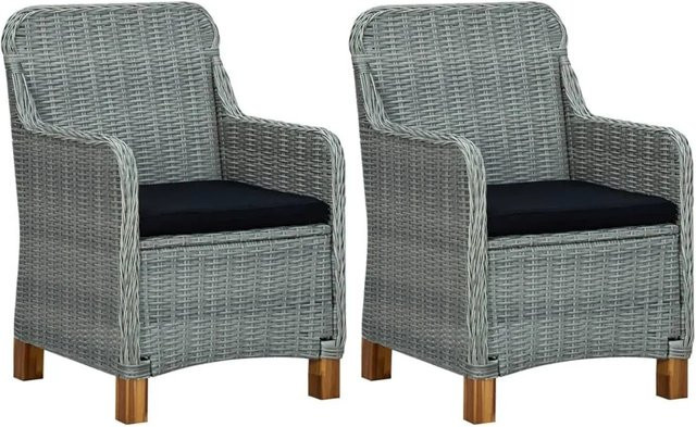 Furnicato Gartenstuhl aus PE-Rattan und Akazienholz in Hellgrau mit schwarzen Sitzkissen B/T/H: 62 x 65 x 92 cm - Bild 1