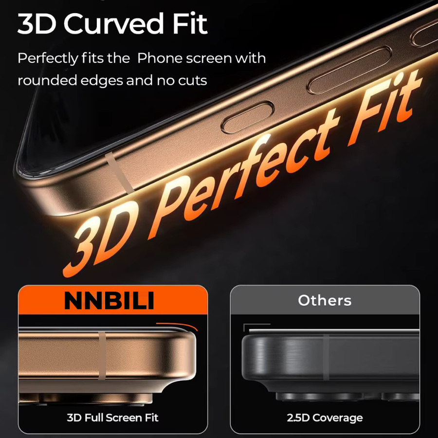 NNBILI 3er-Set Ultra HD Glänzende Panzerglas-Displayschutzfolien für iPhone 17 16 15 14 13 12 11 Pro Max und 17e, Transparent - Bild 3