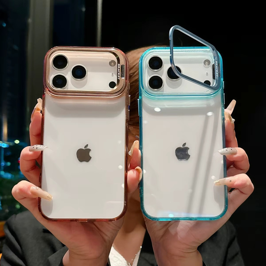 szHAIyu Transparente Hartschalen-Handyhülle für iPhone 12 bis iPhone 17 Pro Max mit Metallhalter und stoßfestem Schutz in Pink - Bild 1
